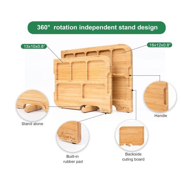 4-PCS Bamboo Cutting Board Set, Stand, Juice Groove & Handle, Double Sided - Picture 7 of 7